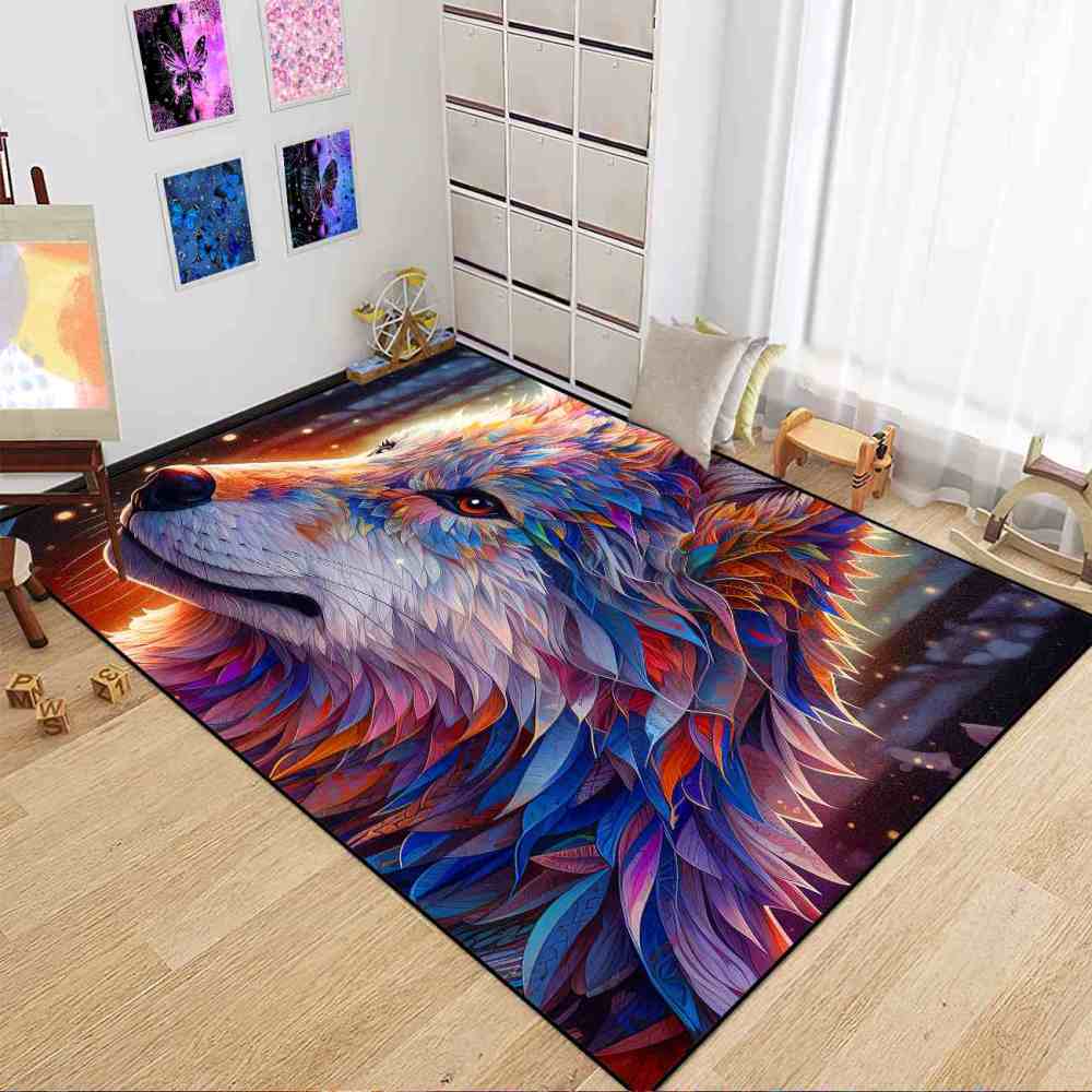 Galaxy Splatter Wolf Area Rug Teen Gamer Room Decor Ultra Non-Slip | CozyLil
