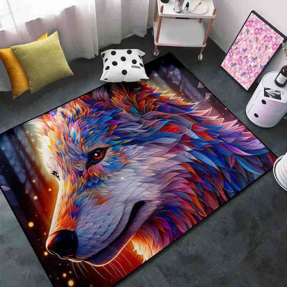 Galaxy Splatter Wolf Area Rug Teen Gamer Room Decor Ultra Non-Slip | CozyLil