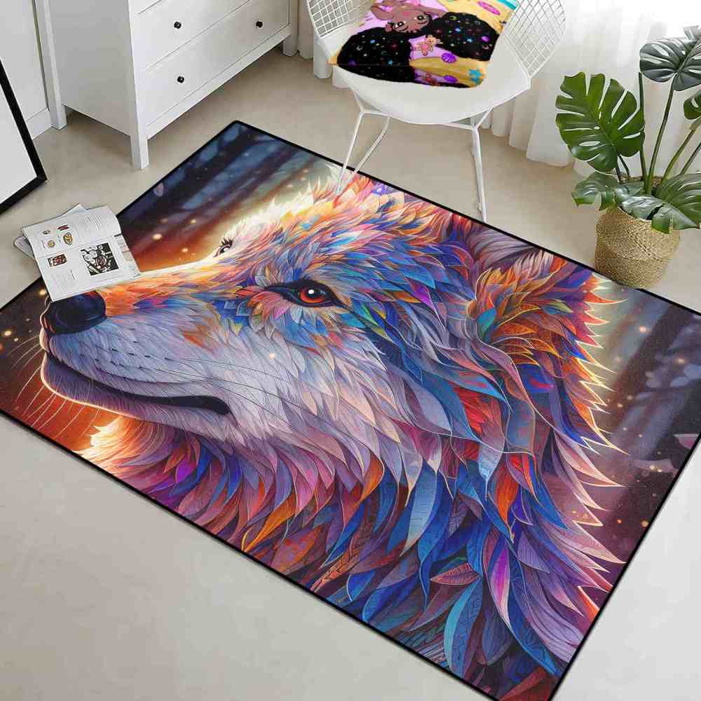 Galaxy Splatter Wolf Area Rug Teen Gamer Room Decor Ultra Non-Slip | CozyLil
