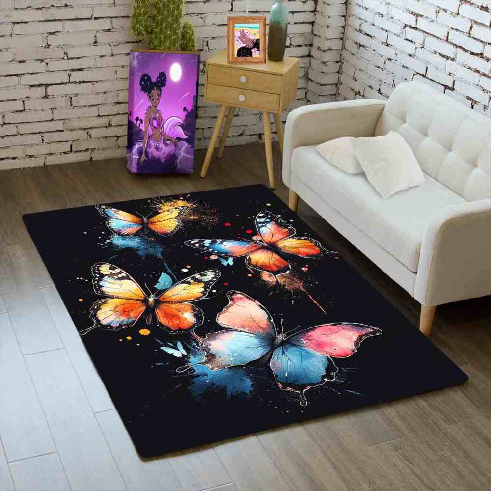 Artistic Paint Splatter Butterfly Girls Bedroom Area Rug | CozyLil