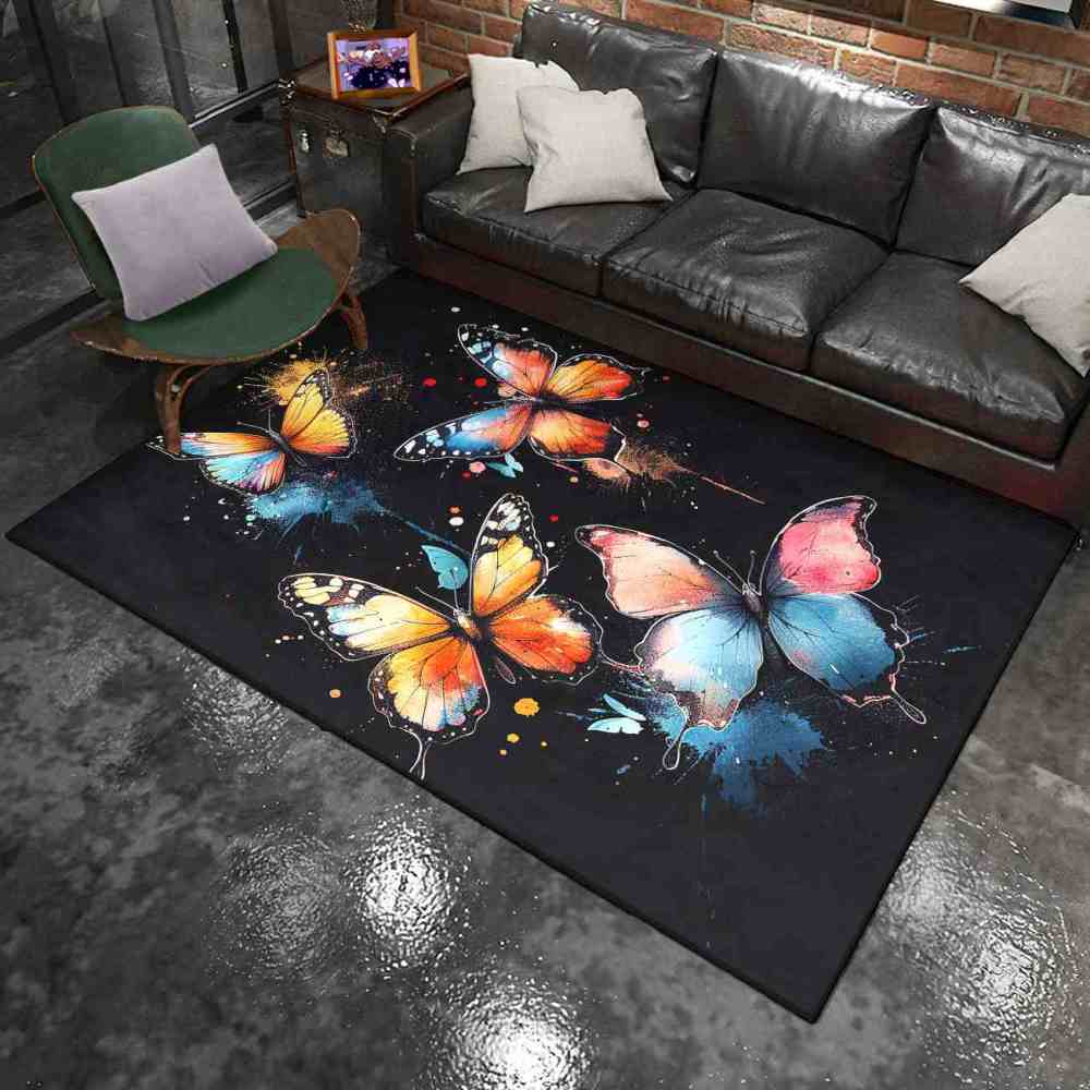 Artistic Paint Splatter Butterfly Girls Bedroom Area Rug | CozyLil
