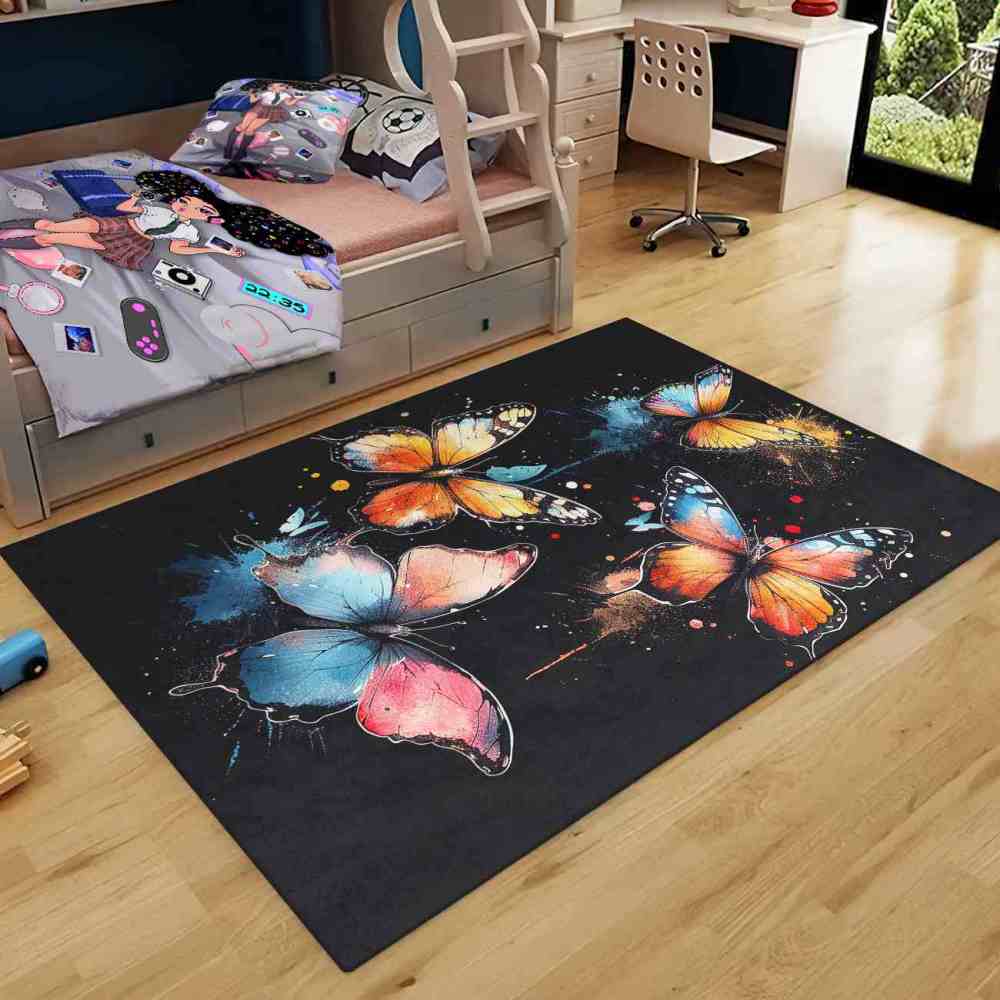 Artistic Paint Splatter Butterfly Girls Bedroom Area Rug | CozyLil