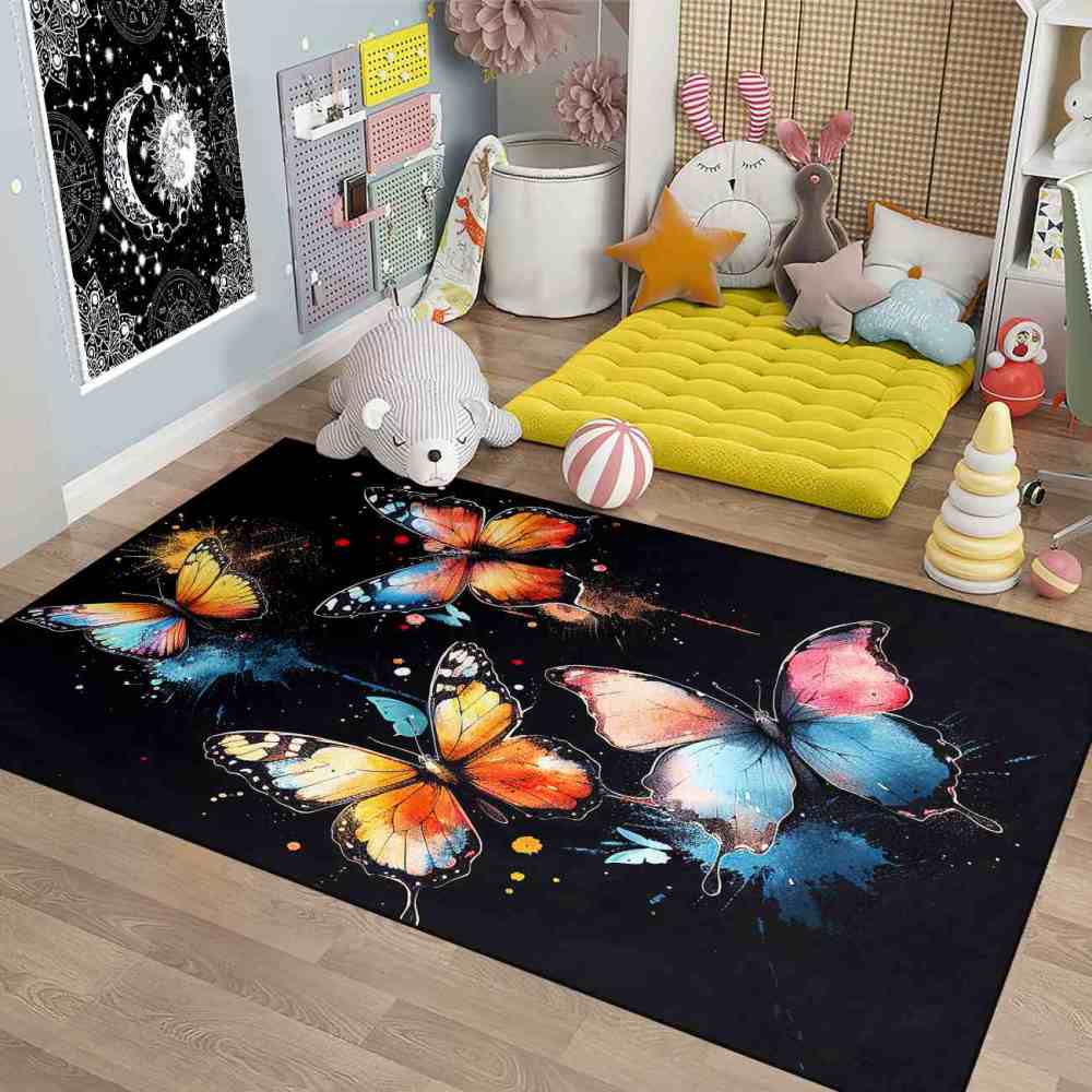 Artistic Paint Splatter Butterfly Girls Bedroom Area Rug | CozyLil