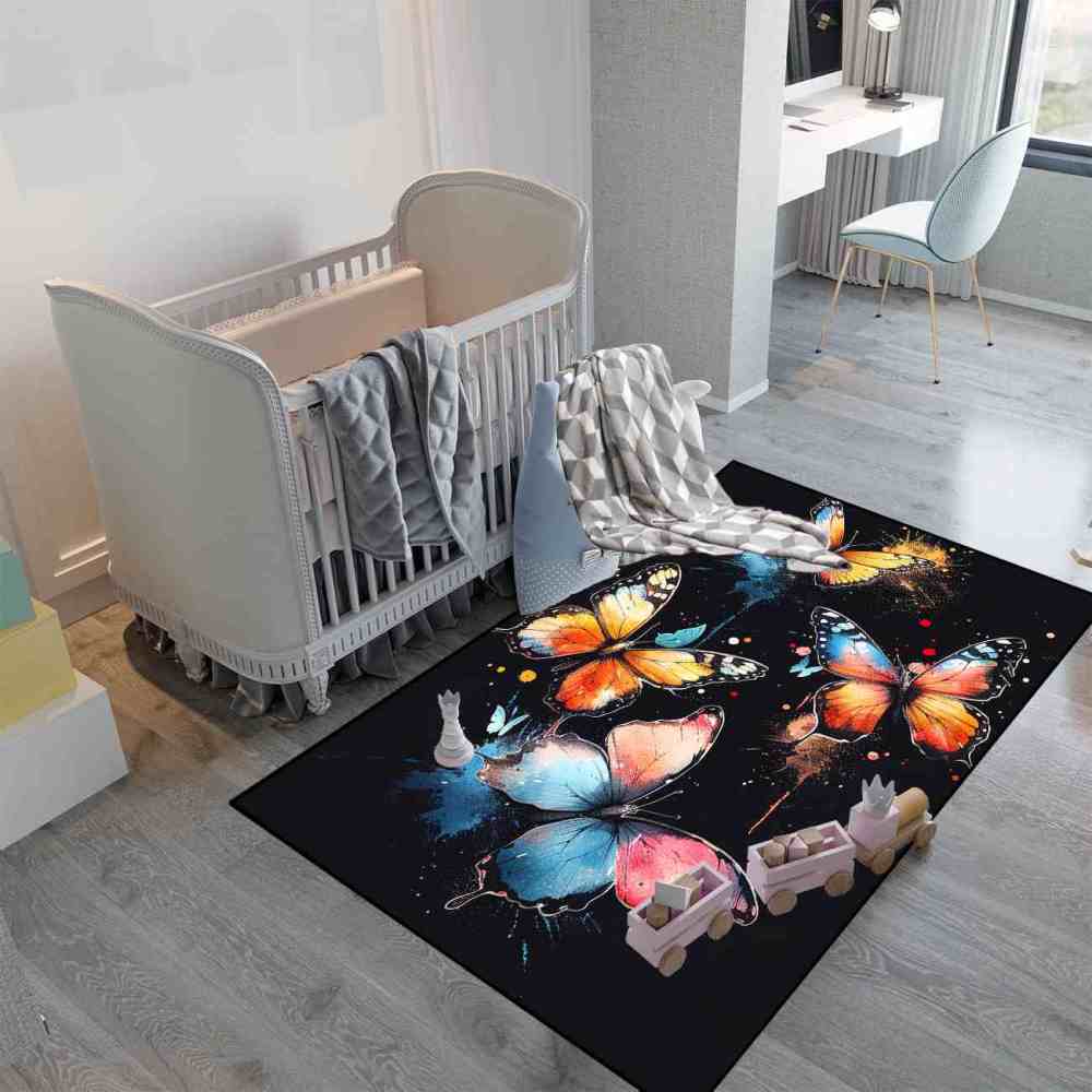 Artistic Paint Splatter Butterfly Girls Bedroom Area Rug | CozyLil