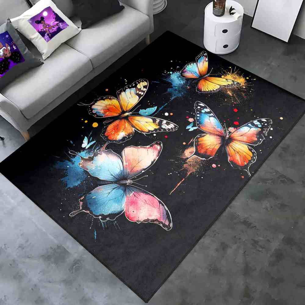 Artistic Paint Splatter Butterfly Girls Bedroom Area Rug | CozyLil