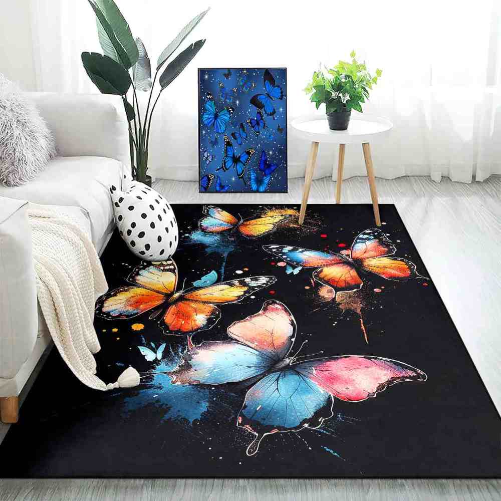 Artistic Paint Splatter Butterfly Girls Bedroom Area Rug | CozyLil