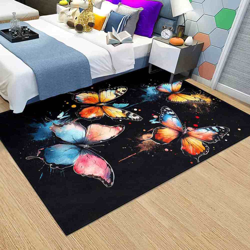 Artistic Paint Splatter Butterfly Girls Bedroom Area Rug | CozyLil