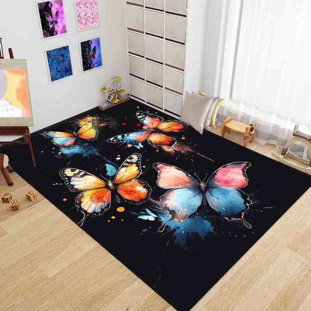Artistic Paint Splatter Butterfly Girls Bedroom Area Rug | CozyLil