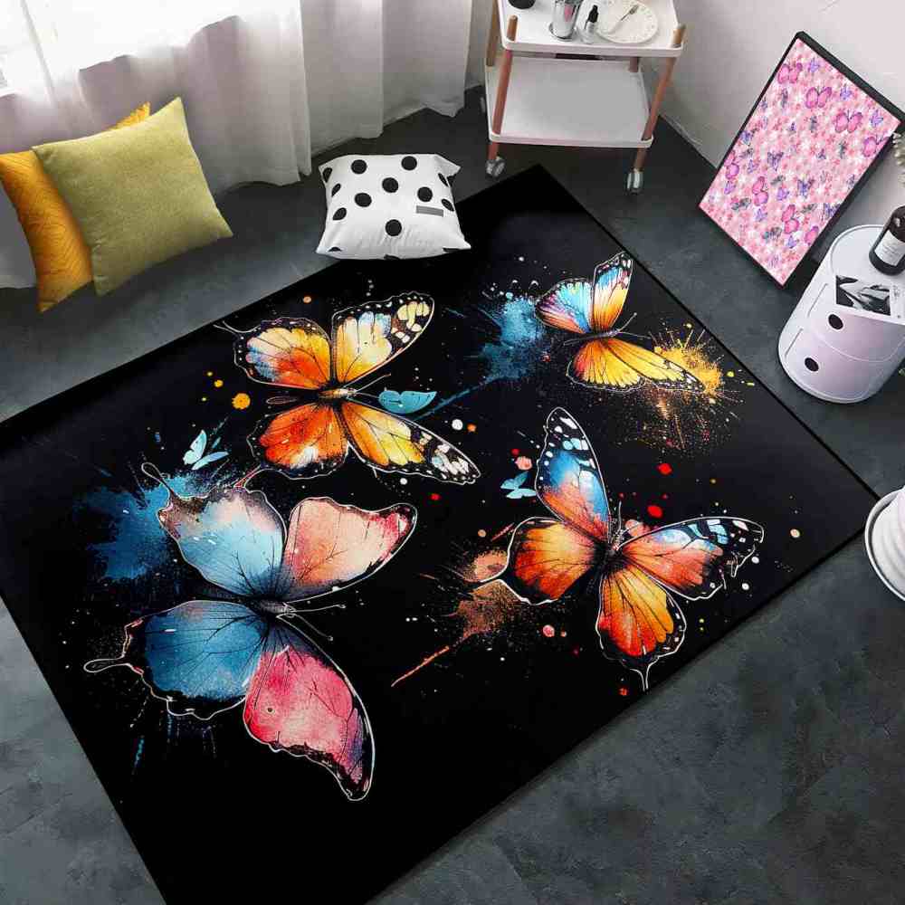 Artistic Paint Splatter Butterfly Girls Bedroom Area Rug | CozyLil