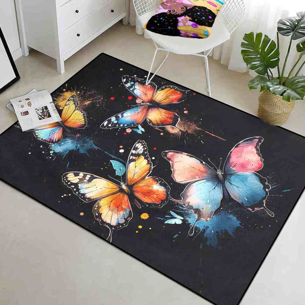 Artistic Paint Splatter Butterfly Girls Bedroom Area Rug | CozyLil
