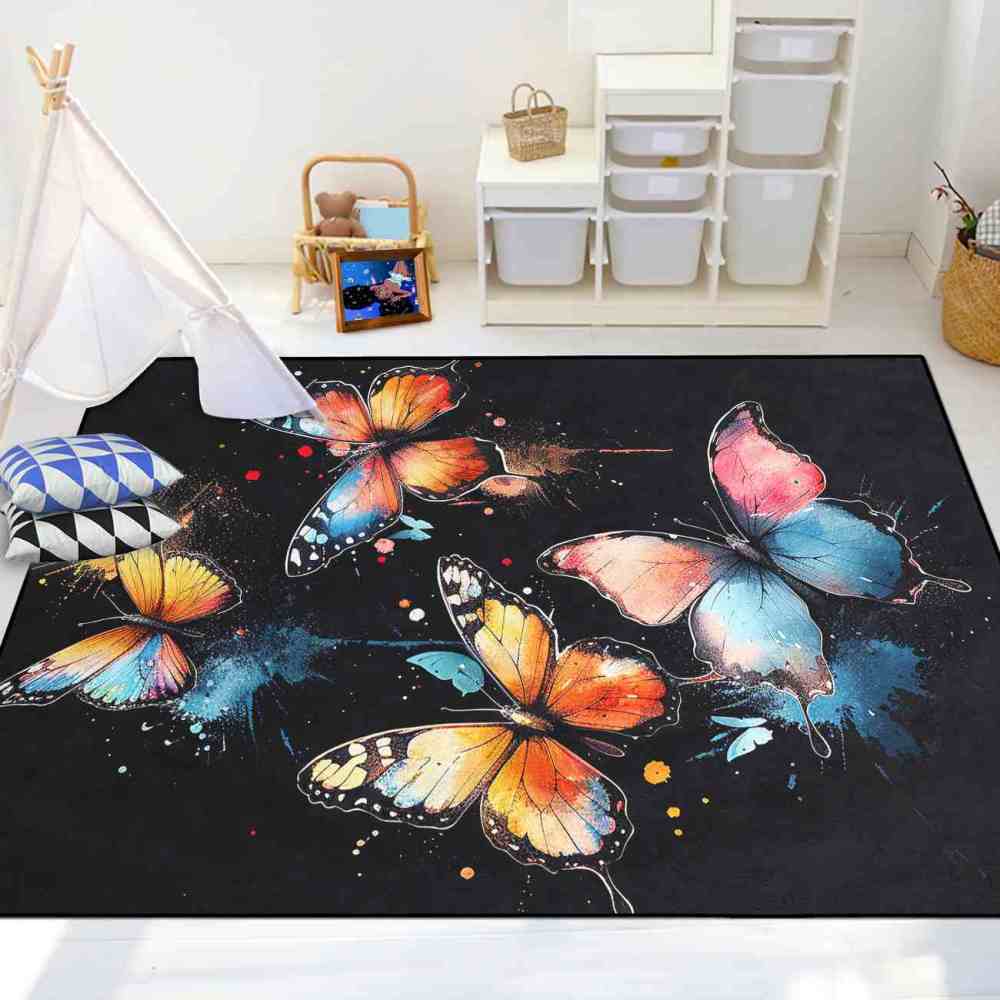 Artistic Paint Splatter Butterfly Girls Bedroom Area Rug | CozyLil