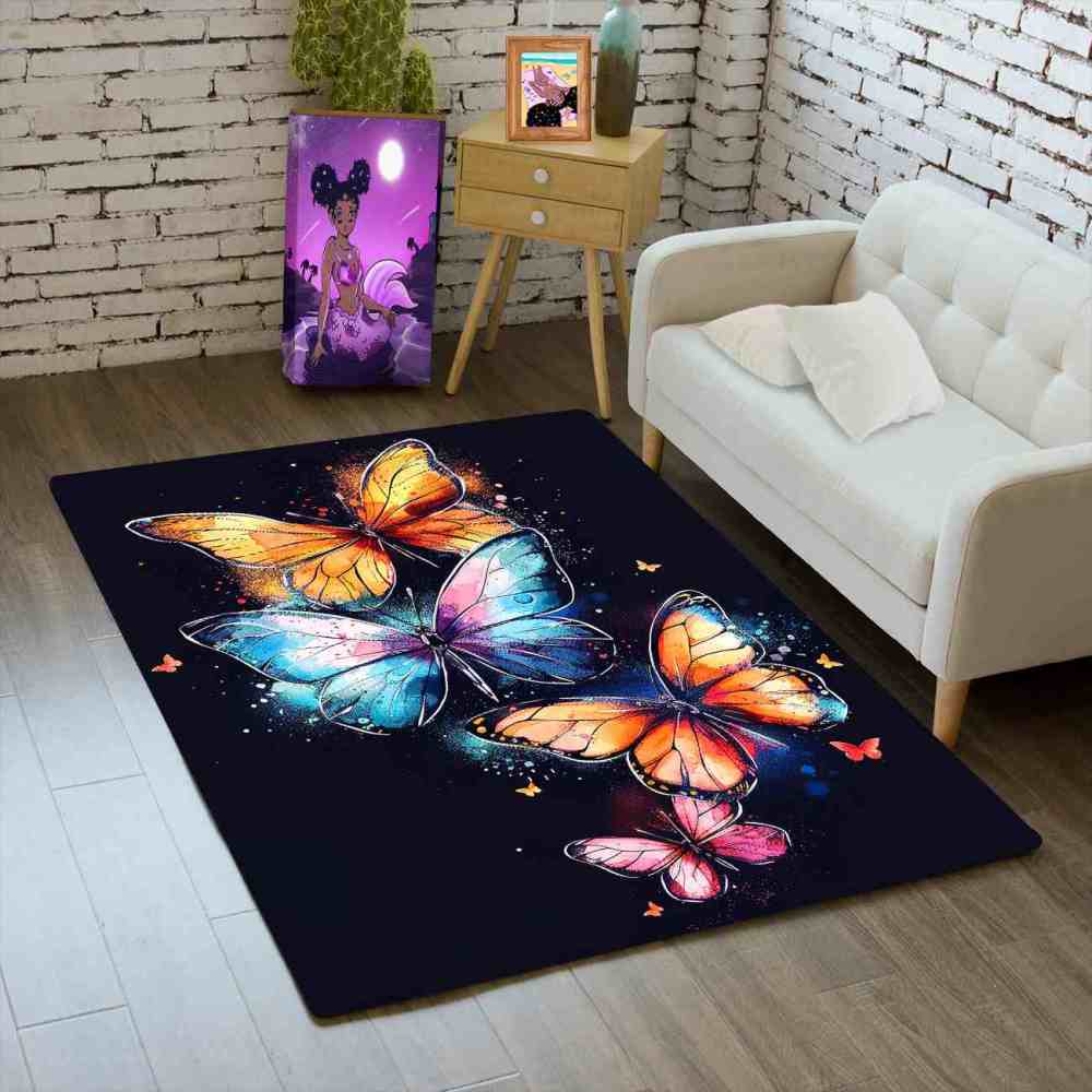 Vivid Cosmic Dust Butterfly Nursery Playroom Area Rug | CozyLil