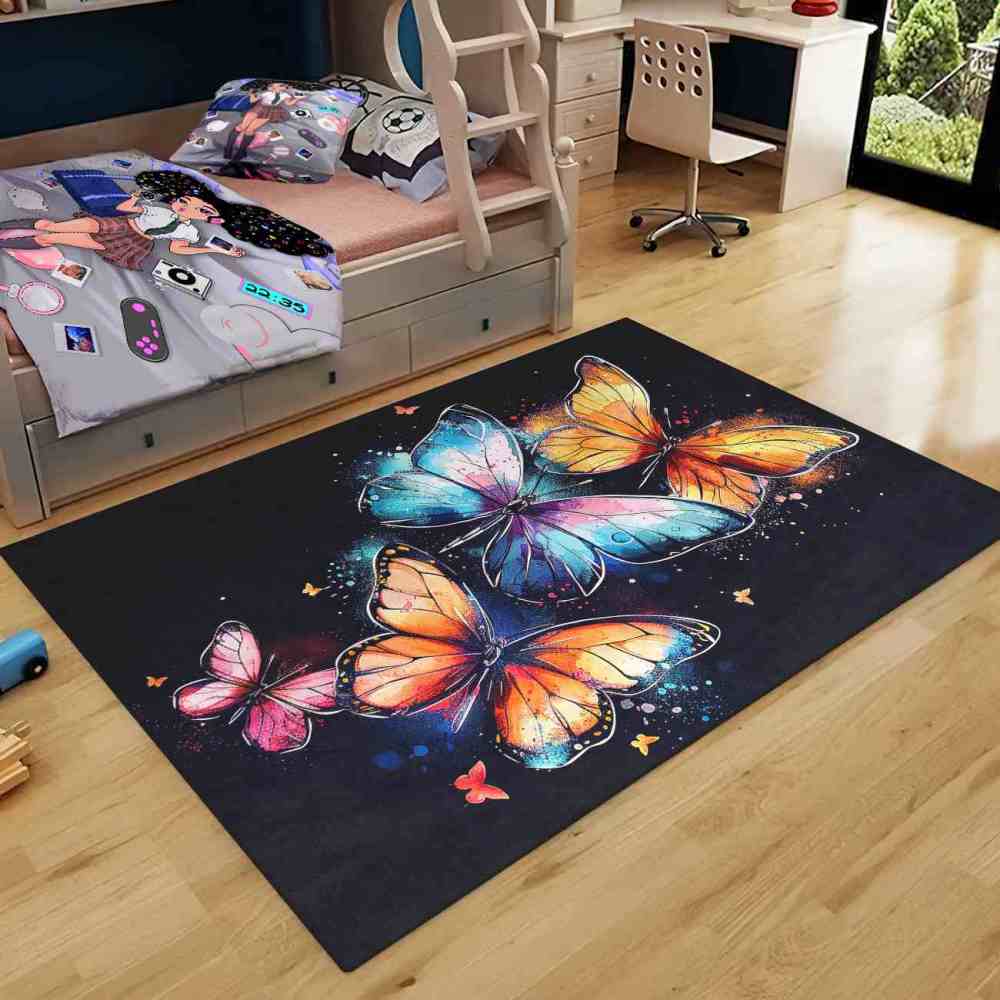 Vivid Cosmic Dust Butterfly Nursery Playroom Area Rug | CozyLil