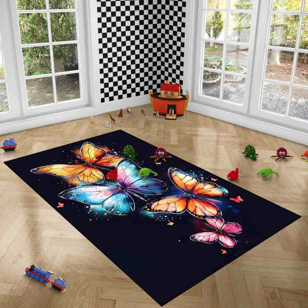 Vivid Cosmic Dust Butterfly Nursery Playroom Area Rug | CozyLil