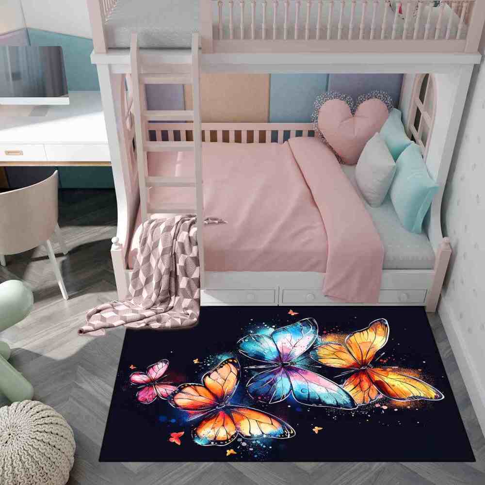 Vivid Cosmic Dust Butterfly Nursery Playroom Area Rug | CozyLil