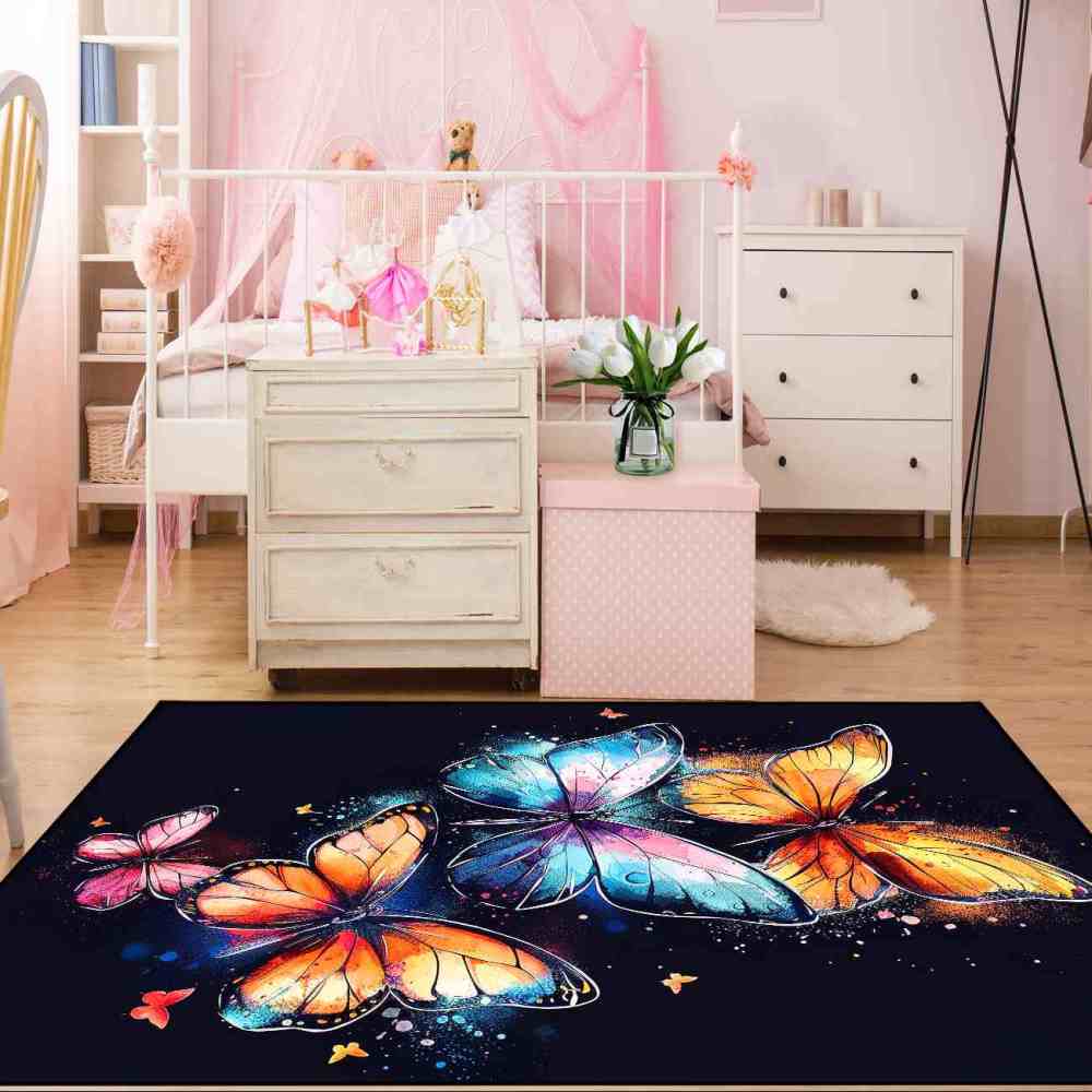 Vivid Cosmic Dust Butterfly Nursery Playroom Area Rug | CozyLil