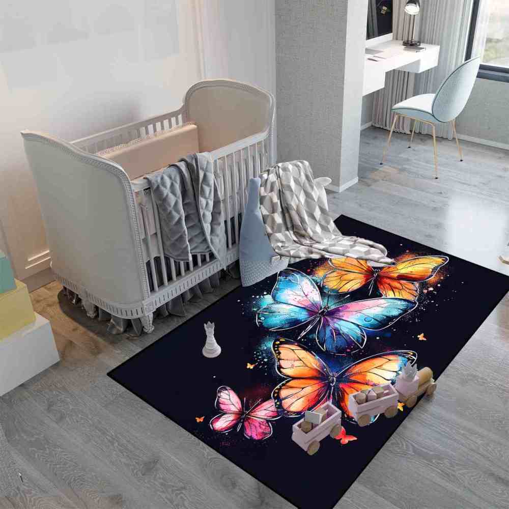 Vivid Cosmic Dust Butterfly Nursery Playroom Area Rug | CozyLil