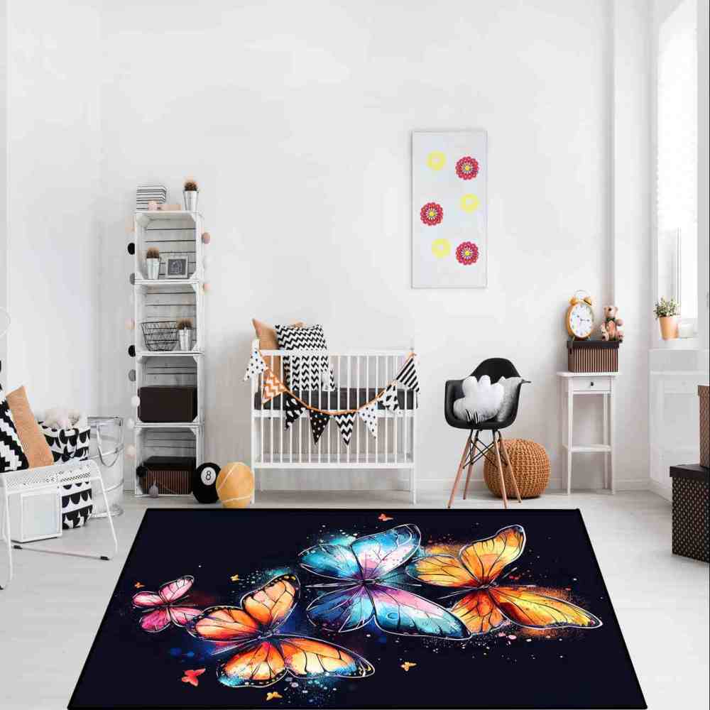 Vivid Cosmic Dust Butterfly Nursery Playroom Area Rug | CozyLil