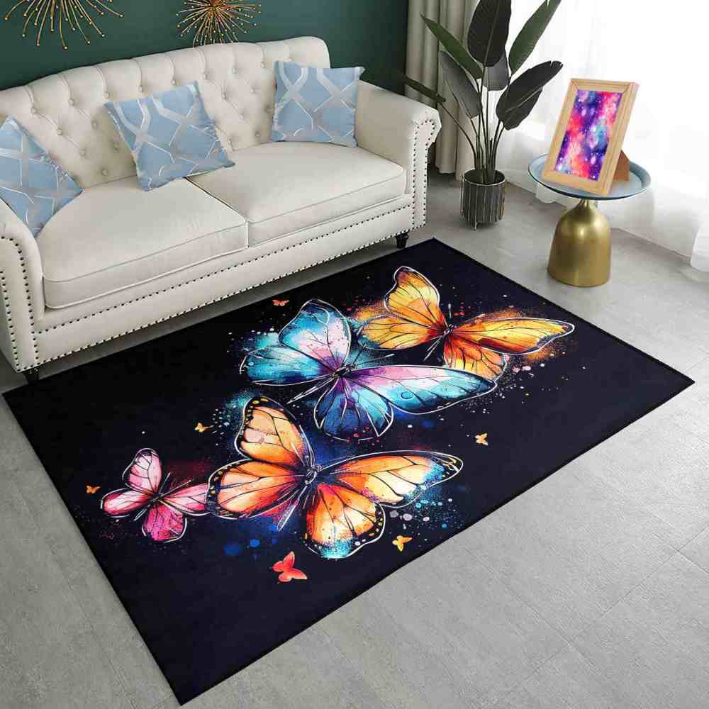 Vivid Cosmic Dust Butterfly Nursery Playroom Area Rug | CozyLil