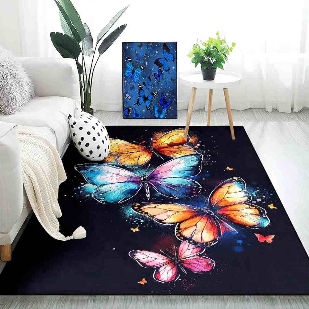 Vivid Cosmic Dust Butterfly Nursery Playroom Area Rug | CozyLil