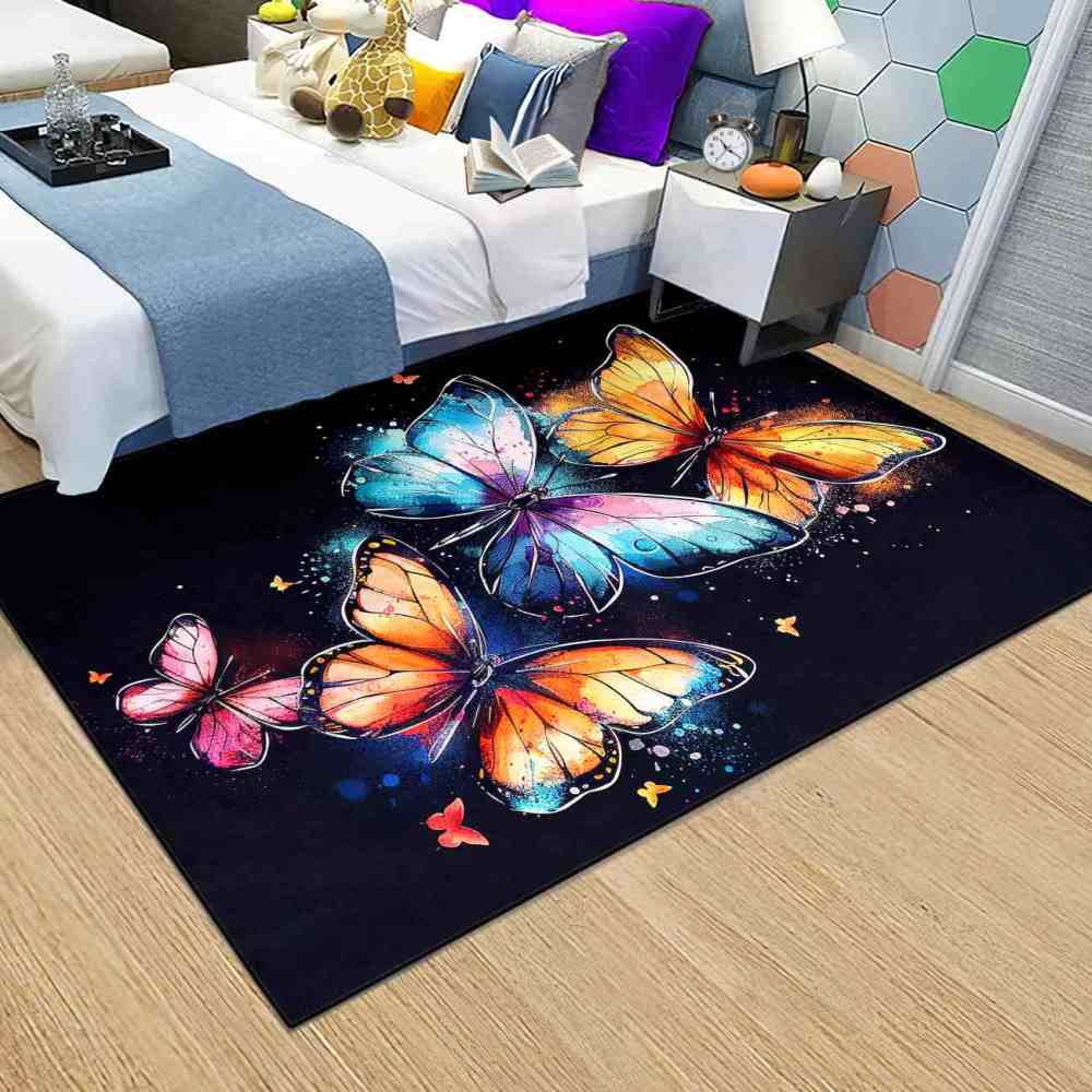 Vivid Cosmic Dust Butterfly Nursery Playroom Area Rug | CozyLil