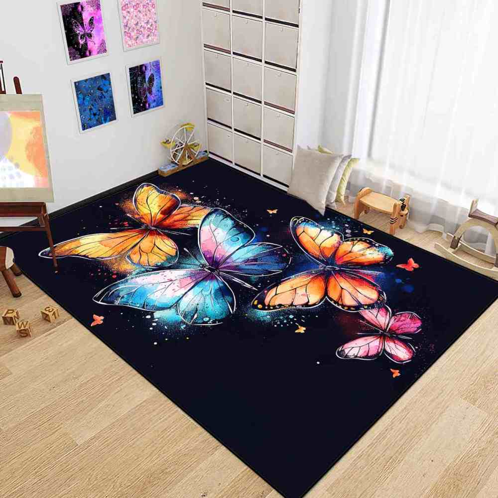 Vivid Cosmic Dust Butterfly Nursery Playroom Area Rug | CozyLil