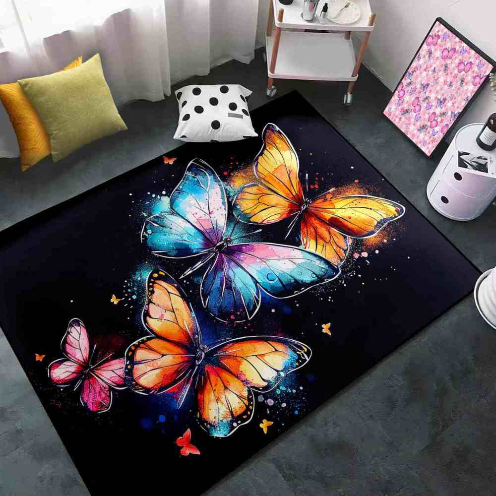 Vivid Cosmic Dust Butterfly Nursery Playroom Area Rug | CozyLil