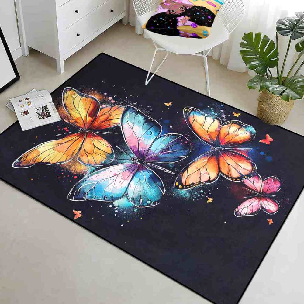 Vivid Cosmic Dust Butterfly Nursery Playroom Area Rug | CozyLil