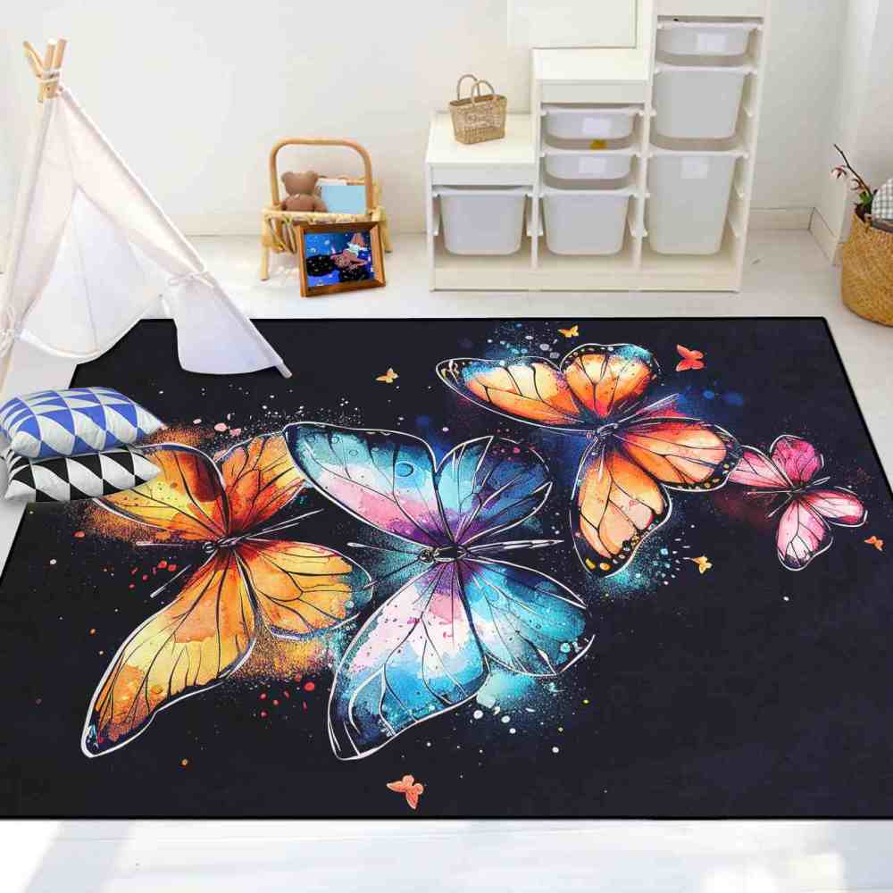 Vivid Cosmic Dust Butterfly Nursery Playroom Area Rug | CozyLil