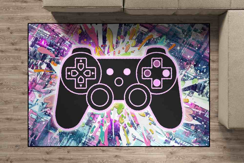 Abstract Graffiti Gaming Controller Area Rug Playroom Decor | CozyLil