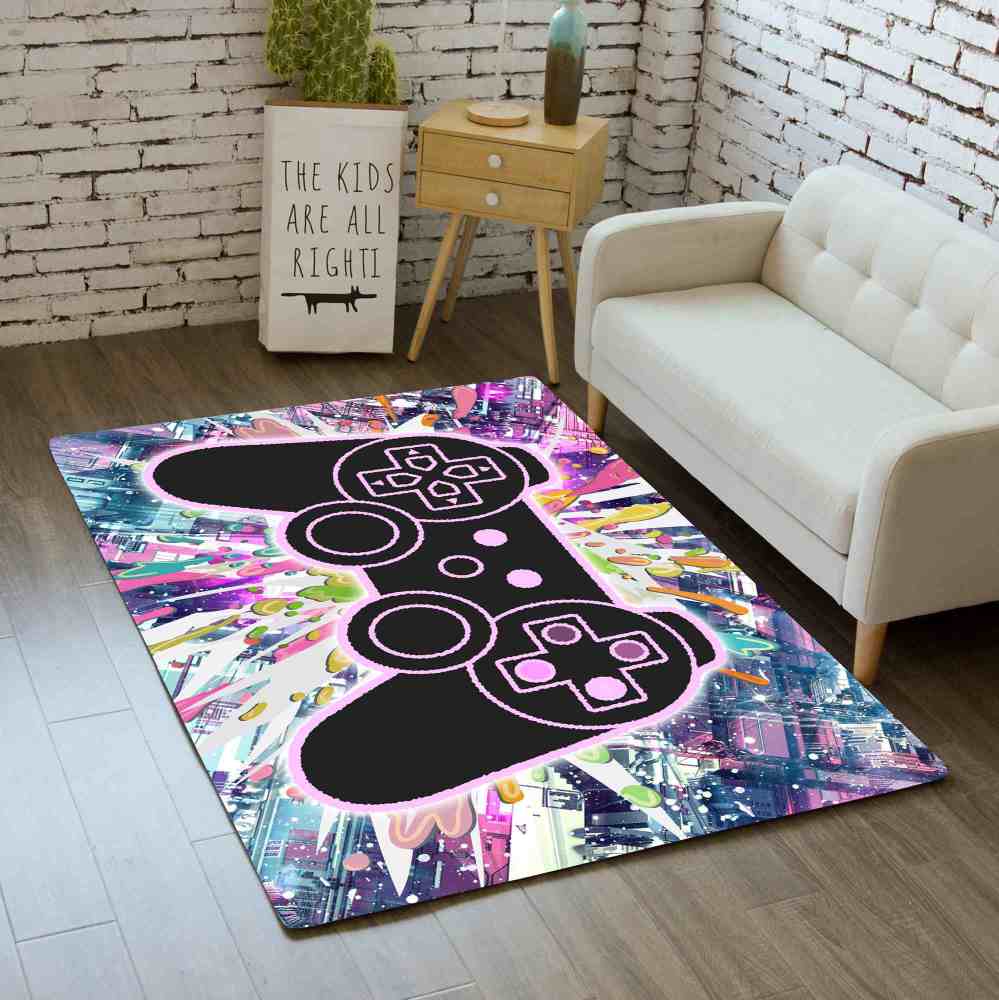 Abstract Graffiti Gaming Controller Area Rug Playroom Decor | CozyLil