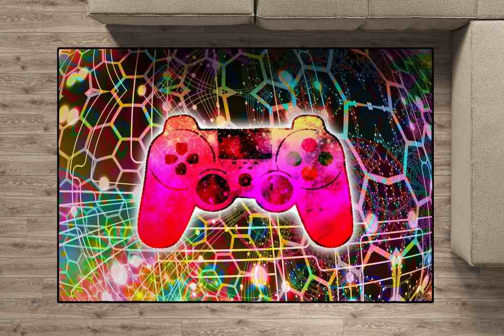 Hexagon Wireframe Gaming Controller Area Rug Teen Room | CozyLil