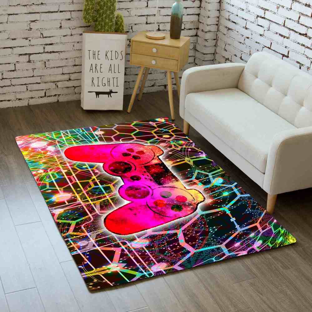 Hexagon Wireframe Gaming Controller Area Rug Teen Room | CozyLil