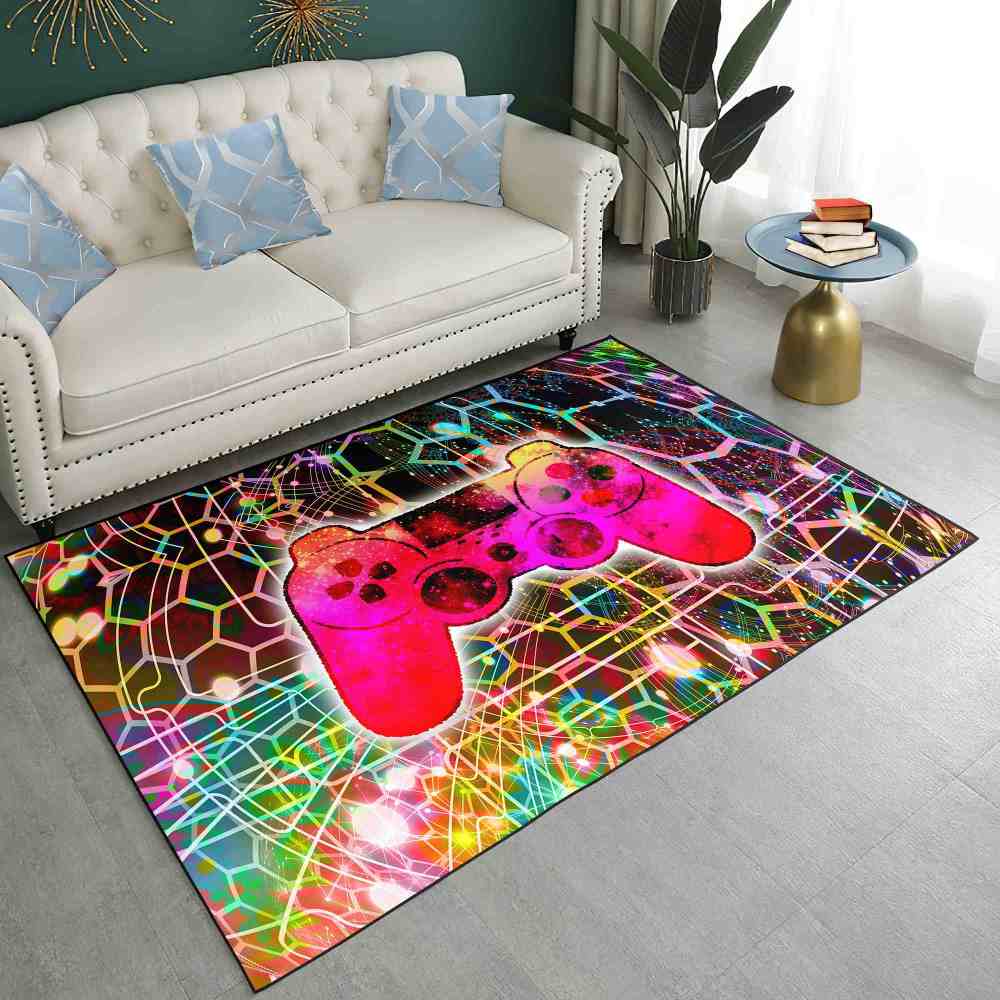 Hexagon Wireframe Gaming Controller Area Rug Teen Room | CozyLil
