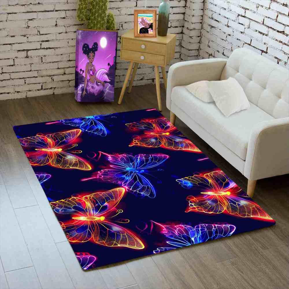 Vibrant Colorful Line Art Butterfly Girls Rug | CozyLil