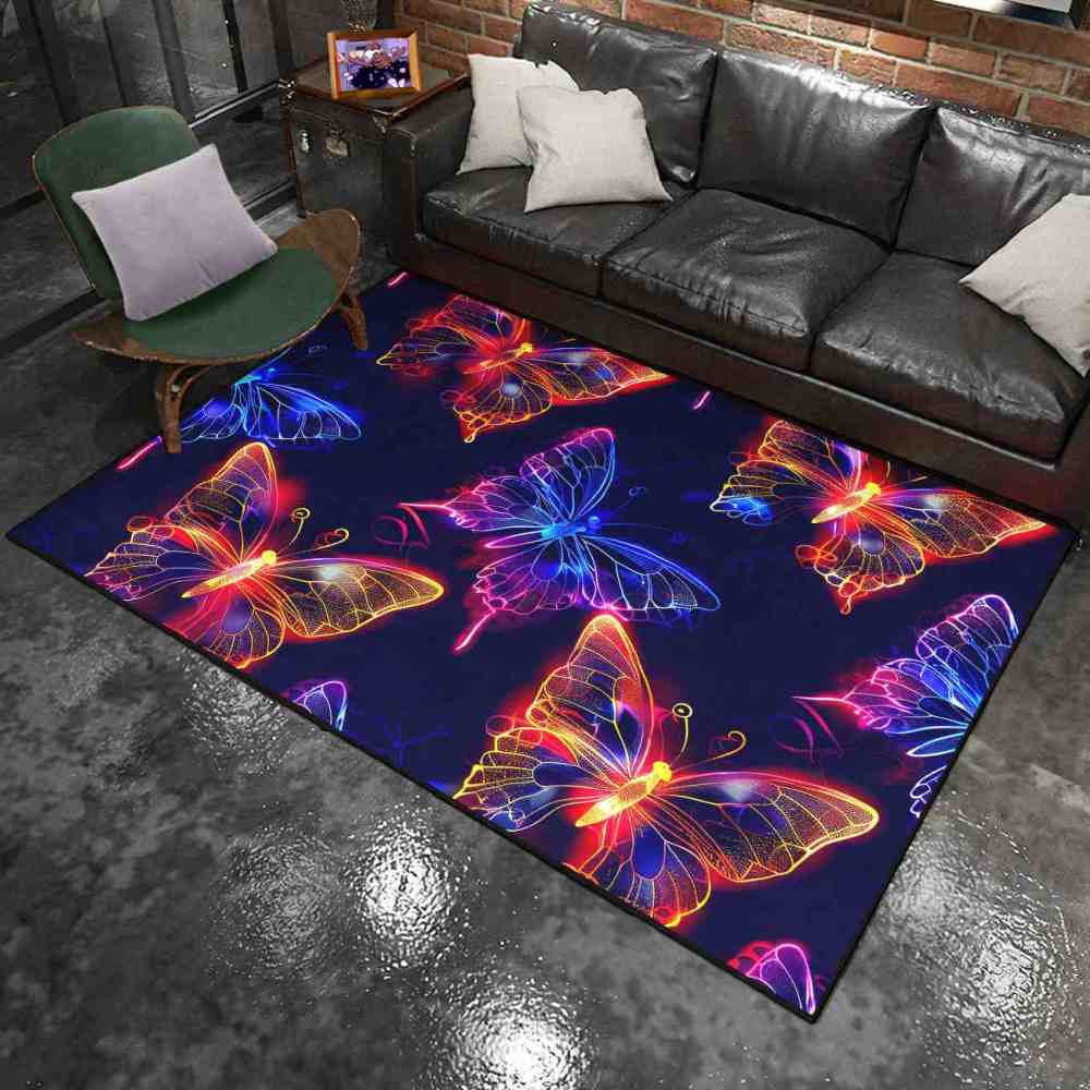 Vibrant Colorful Line Art Butterfly Girls Rug | CozyLil