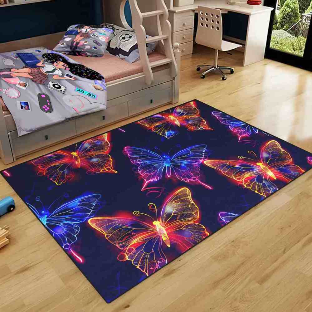 Vibrant Colorful Line Art Butterfly Girls Rug | CozyLil