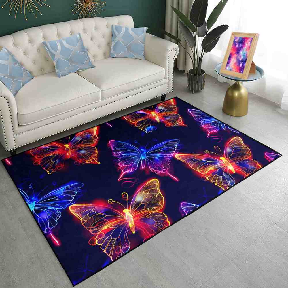 Vibrant Colorful Line Art Butterfly Girls Rug | CozyLil