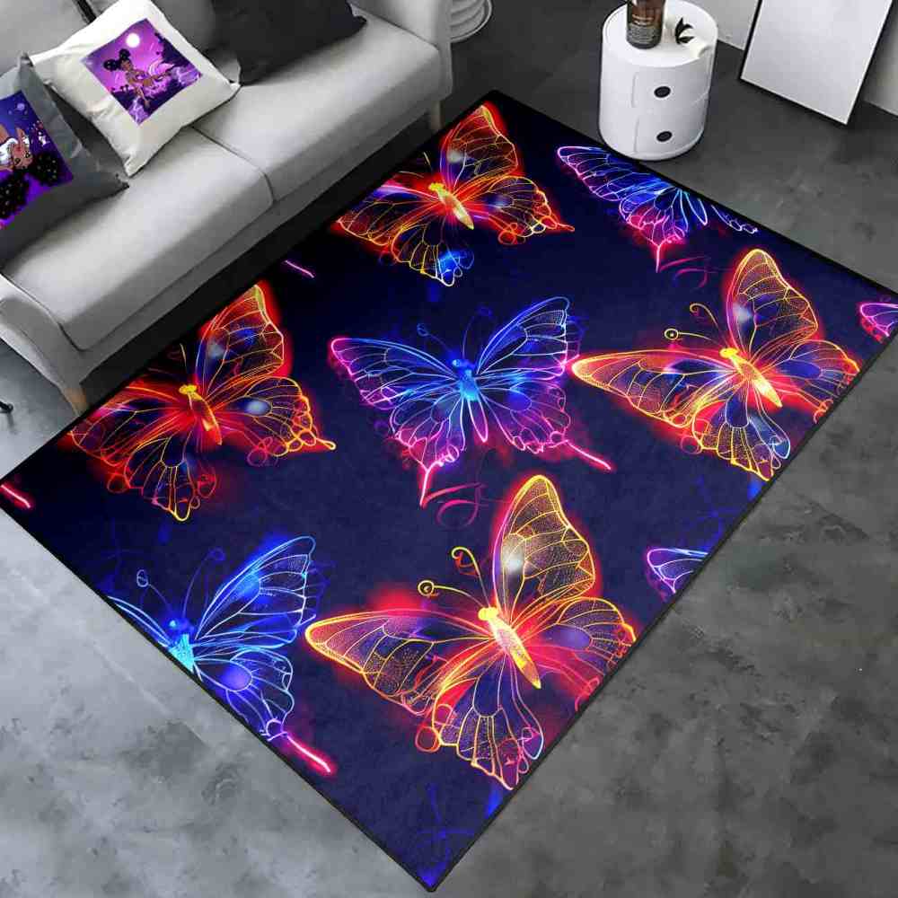 Vibrant Colorful Line Art Butterfly Girls Rug | CozyLil