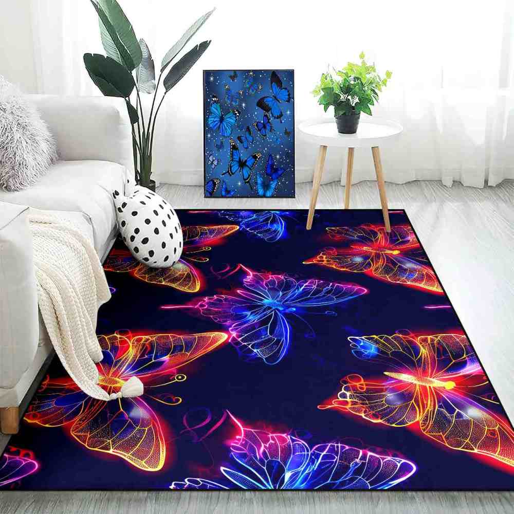 Vibrant Colorful Line Art Butterfly Girls Rug | CozyLil
