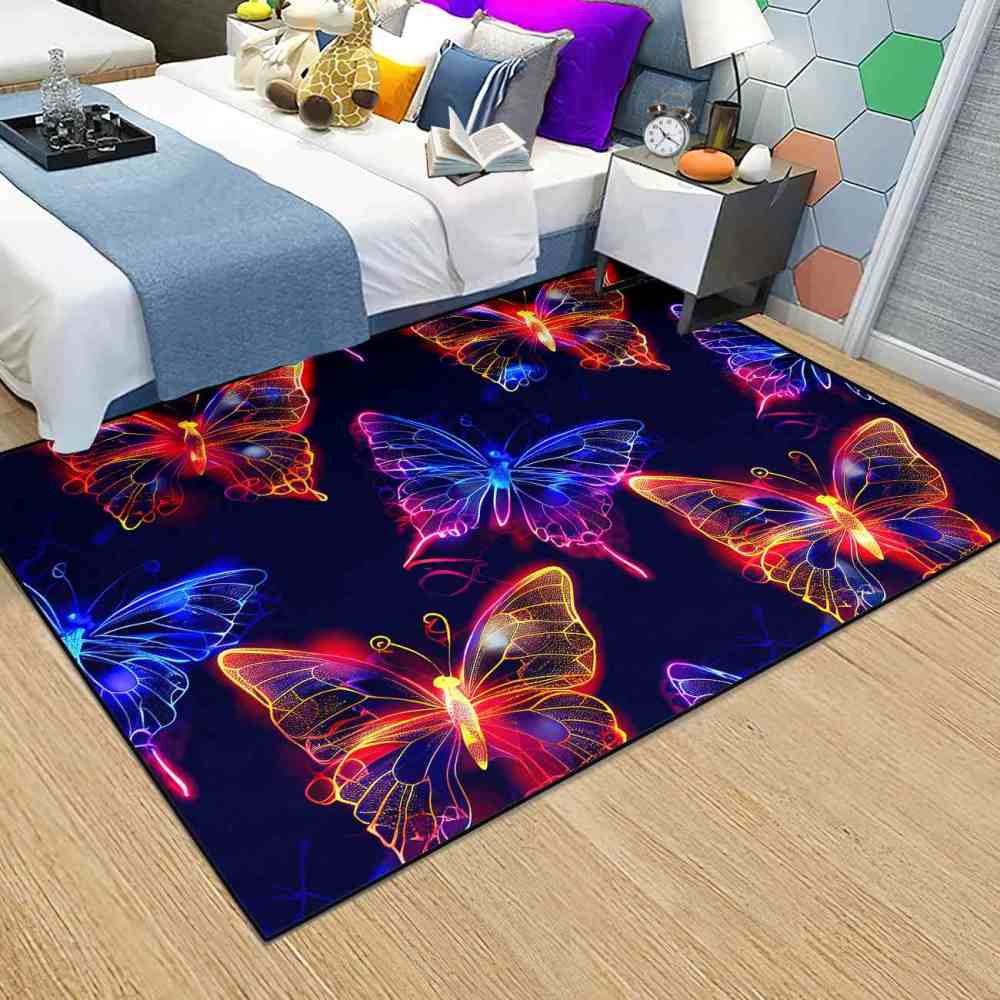 Vibrant Colorful Line Art Butterfly Girls Rug | CozyLil