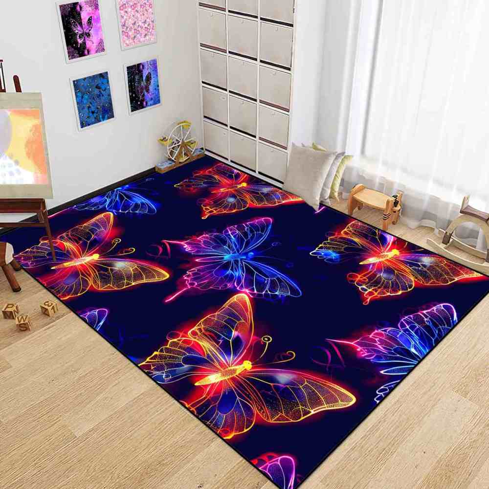 Vibrant Colorful Line Art Butterfly Girls Rug | CozyLil