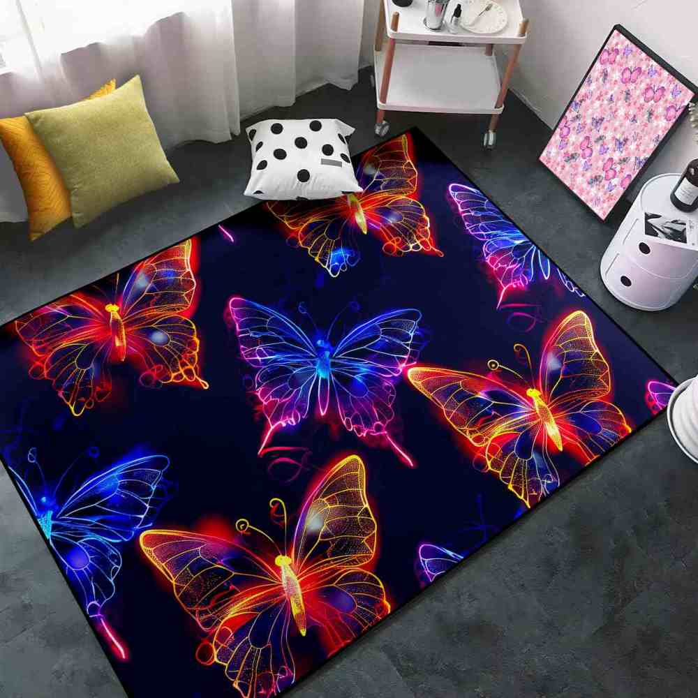 Vibrant Colorful Line Art Butterfly Girls Rug | CozyLil
