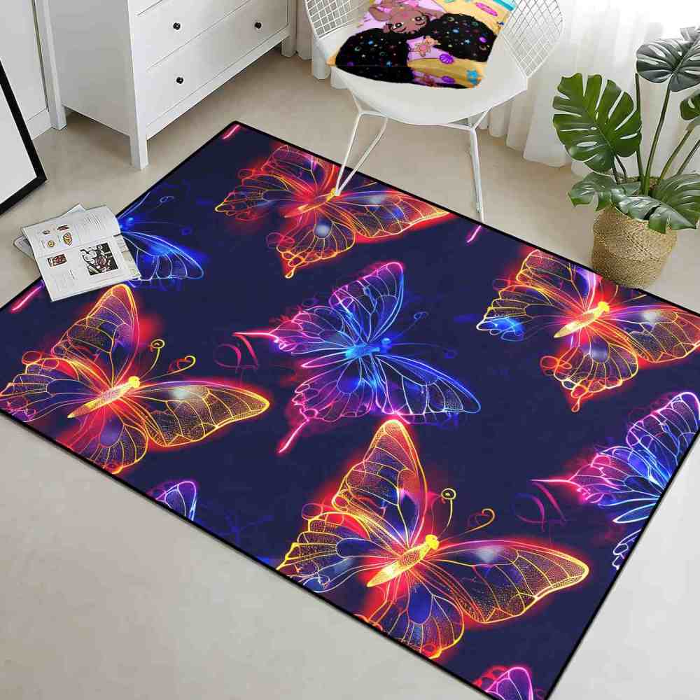 Vibrant Colorful Line Art Butterfly Girls Rug | CozyLil