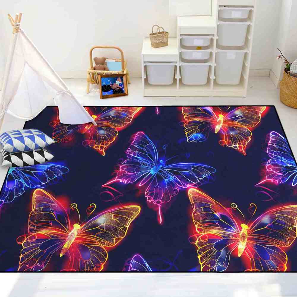 Vibrant Colorful Line Art Butterfly Girls Rug | CozyLil