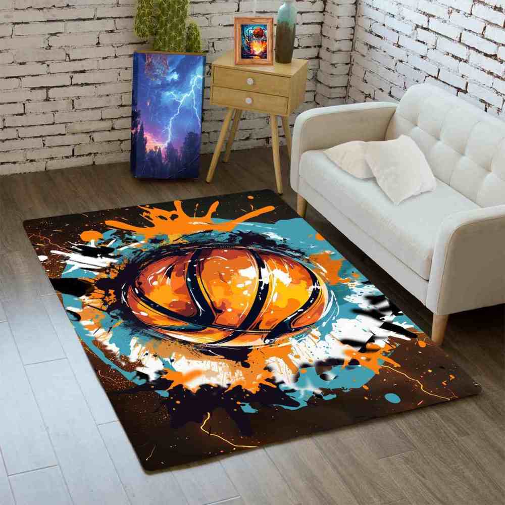 Graffiti Splatter Basketball Area Rug Boys Bedroom Mat | CozyLil