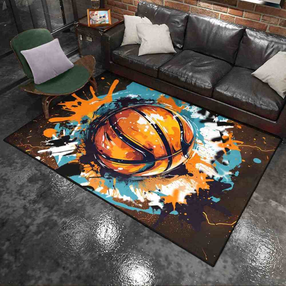 Graffiti Splatter Basketball Area Rug Boys Bedroom Mat | CozyLil