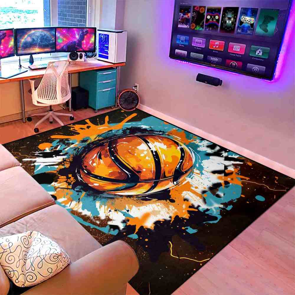 Graffiti Splatter Basketball Area Rug Boys Bedroom Mat | CozyLil