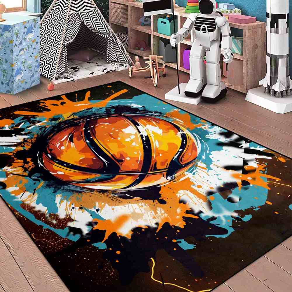 Graffiti Splatter Basketball Area Rug Boys Bedroom Mat | CozyLil