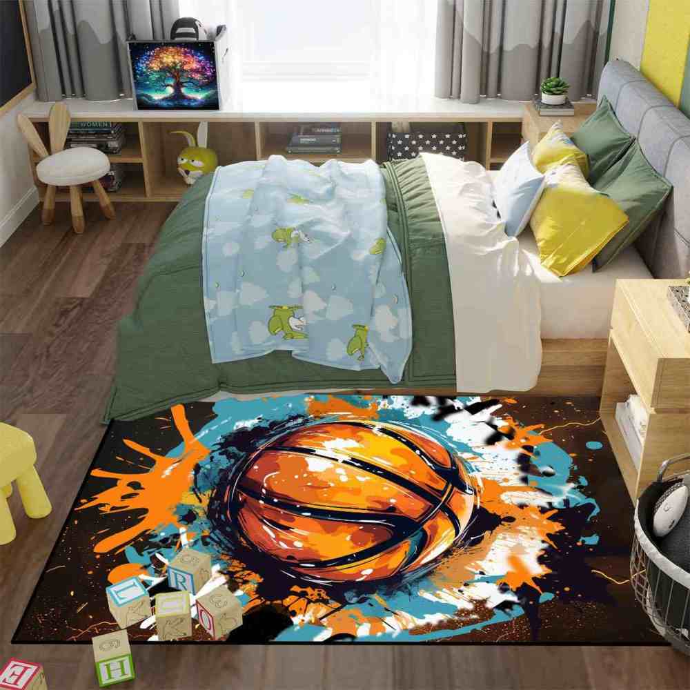 Graffiti Splatter Basketball Area Rug Boys Bedroom Mat | CozyLil